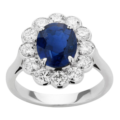 Oval sapphire diamond cluster ring UK