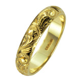 Patterned Hand-Engraved Paisley Wedding Ring Yellow Gold
