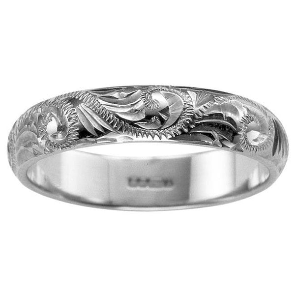 Vintage paisley pattern engraved wedding ring in white gold
