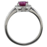 Side view - pink sapphire and diamond cluster ring