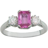 Pink sapphire and diamond three stone trilogy ring UK