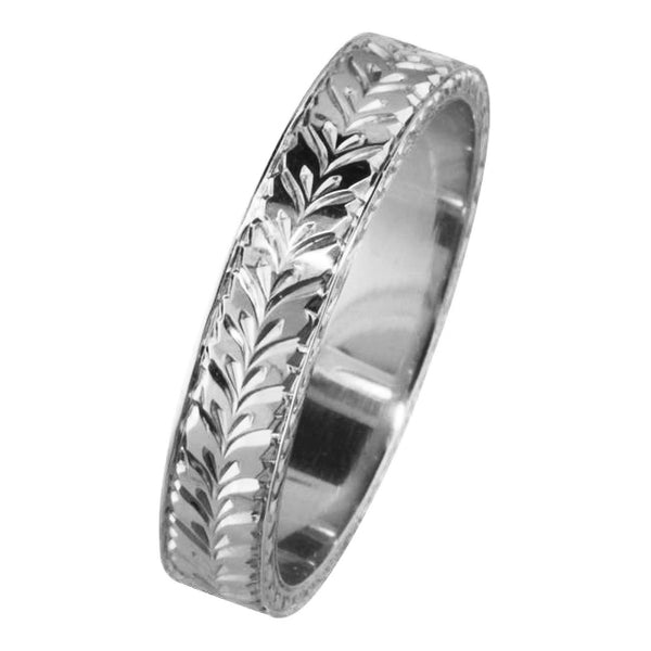 5mm Laurel Pattern Hand Engraved Wedding Ring in Platinum