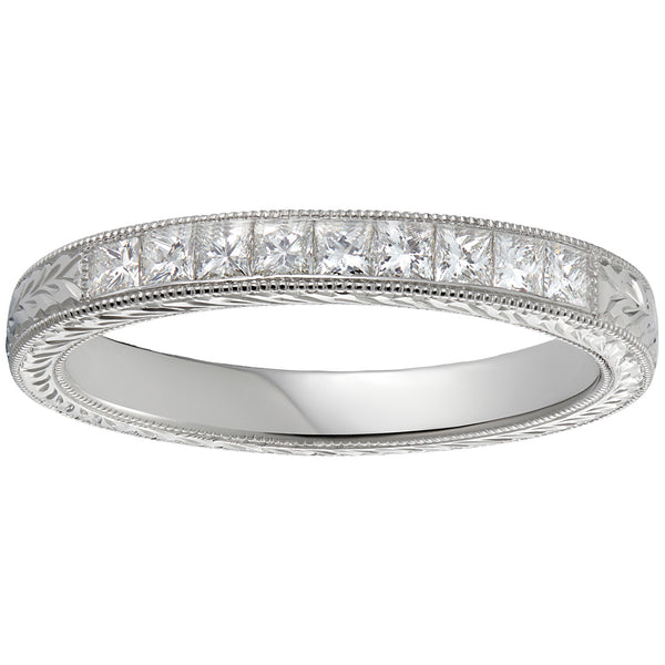 Princess cut diamond wedding eternity ring in vintage pattern