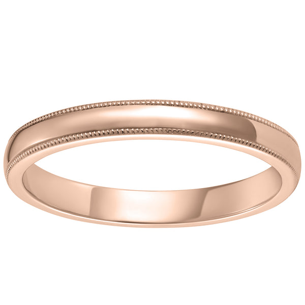 2.5mm rose gold wedding ring with millegrain