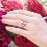 Floral ruby cluster ring with marquise rubies