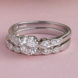 Scalloped bridal set with diamond wedding ring