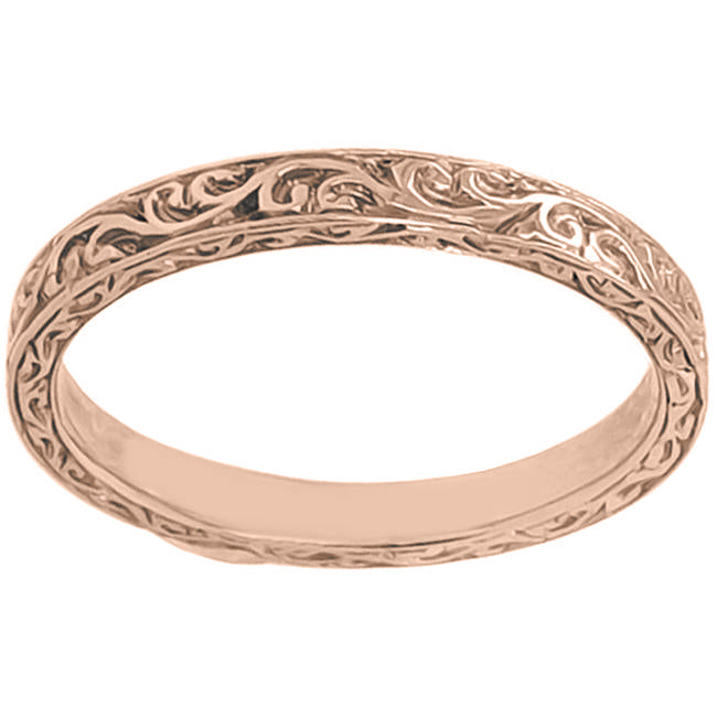 Scroll pattern hand engraved wedding band rose gold