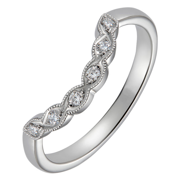 Shaped curved white gold diamond wedding ring