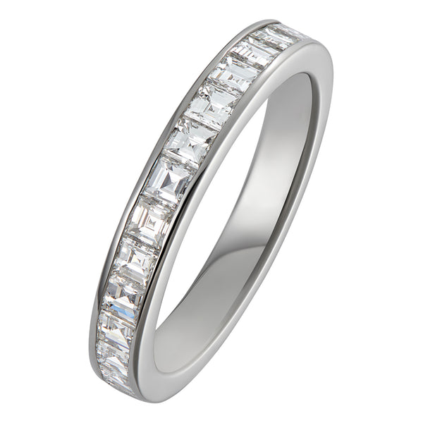 Square step cut diamond wedding ring in white gold