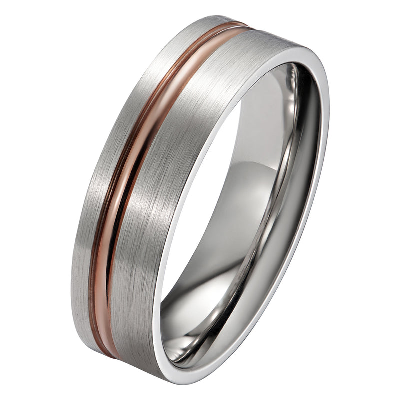 Two colour 6mm mens wedding band in platinum and rose gold