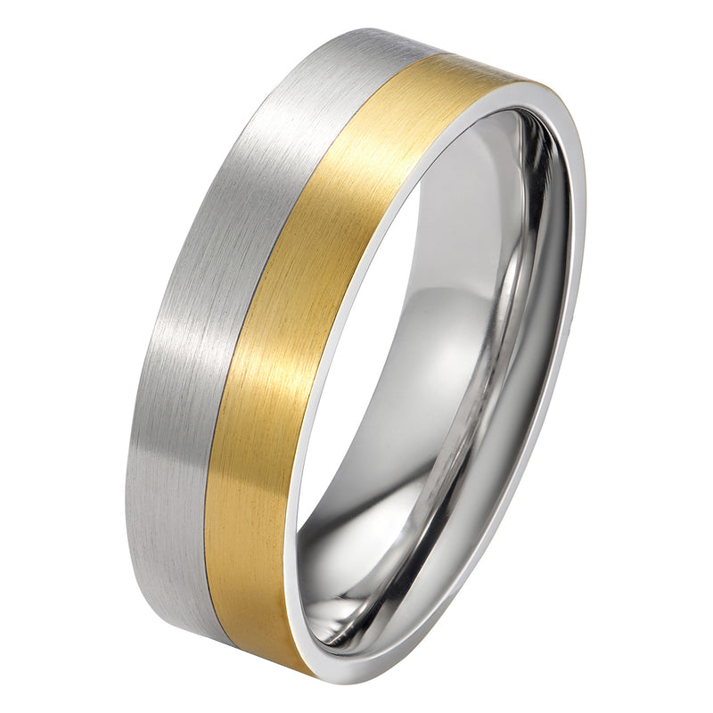 Two tone yellow gold and platinum 6mm mens wedding ring