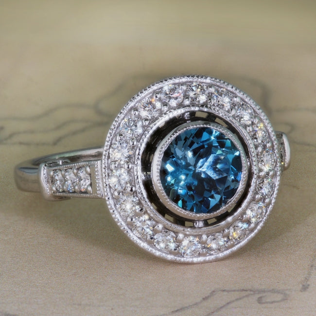 Vintage aquamarine diamond ring on paper