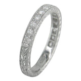 Vintage engraved diamond wedding ring in laurel pattern