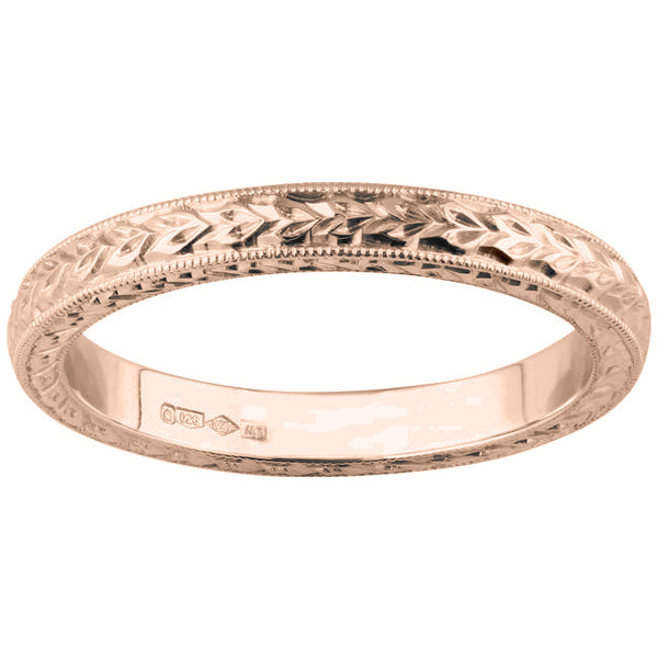 Vintage engraved wedding ring laurel motif rose gold