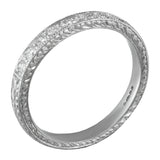 Vintage engraved wedding ring with diamonds in 18ct white gold