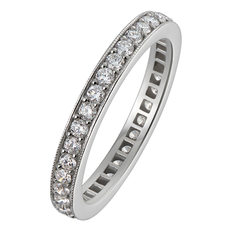 Vintage inspired 2.5mm diamond and white gold wedding ring
