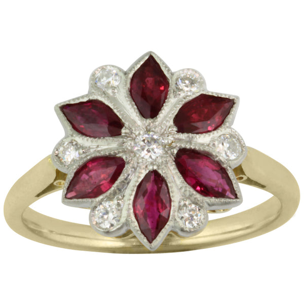 Vintage ruby and diamond flower ring