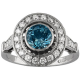 Vintage style aquamarine and diamond cluster ring