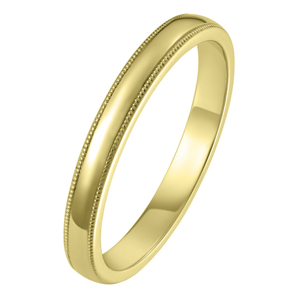 D-shape yellow gold wedding ring with milgrain