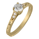 Yellow gold engagement ring engraved pattern