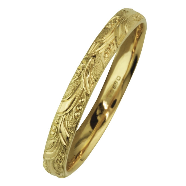 Yellow gold hand engraved wedding ring