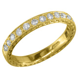 2.5mm Hand Engraved Yellow Gold Diamond Wedding Ring